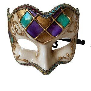 Hand-Painted Venetian Masquerade Mask Colorful Halloween Rainbow Carnival Italy